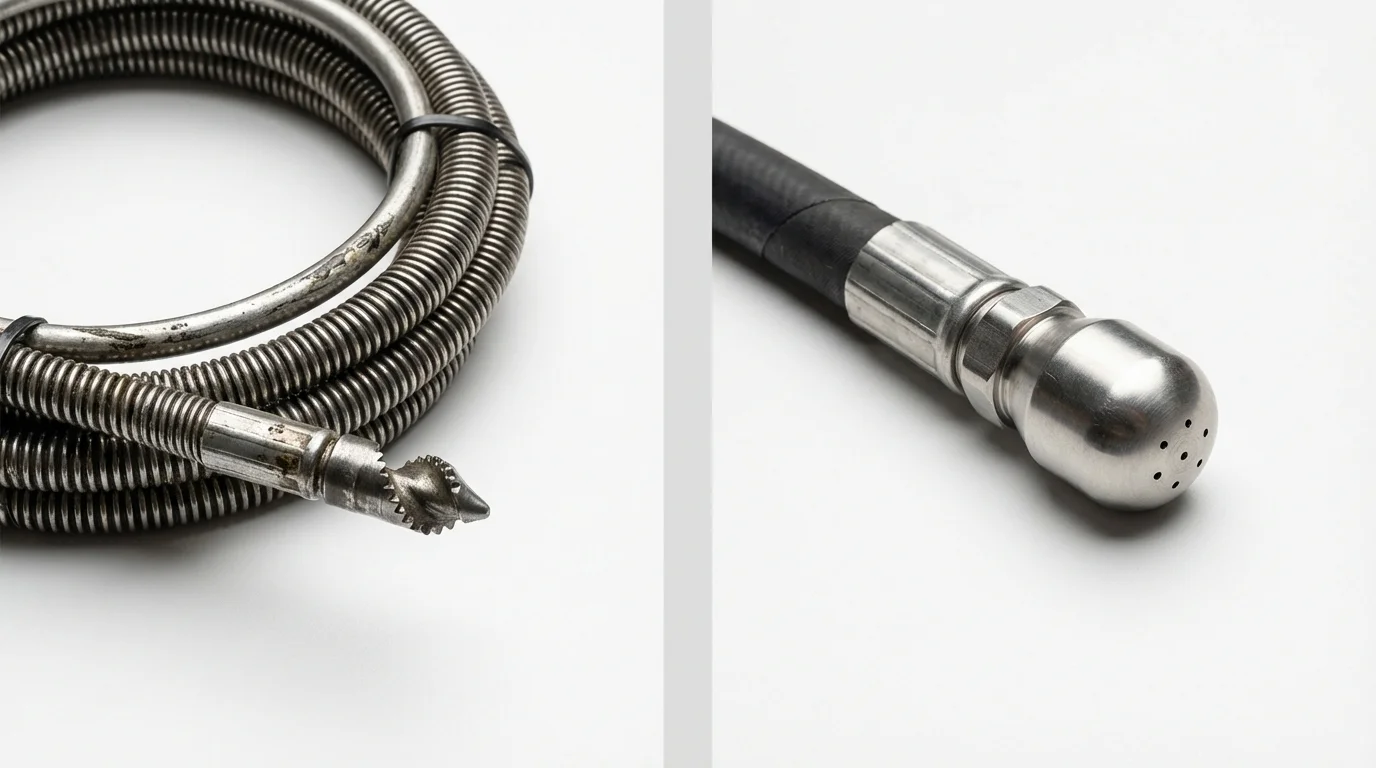 Drain snake cable and hydro jetting nozzle used for drain cleaning in Tivoli, NY