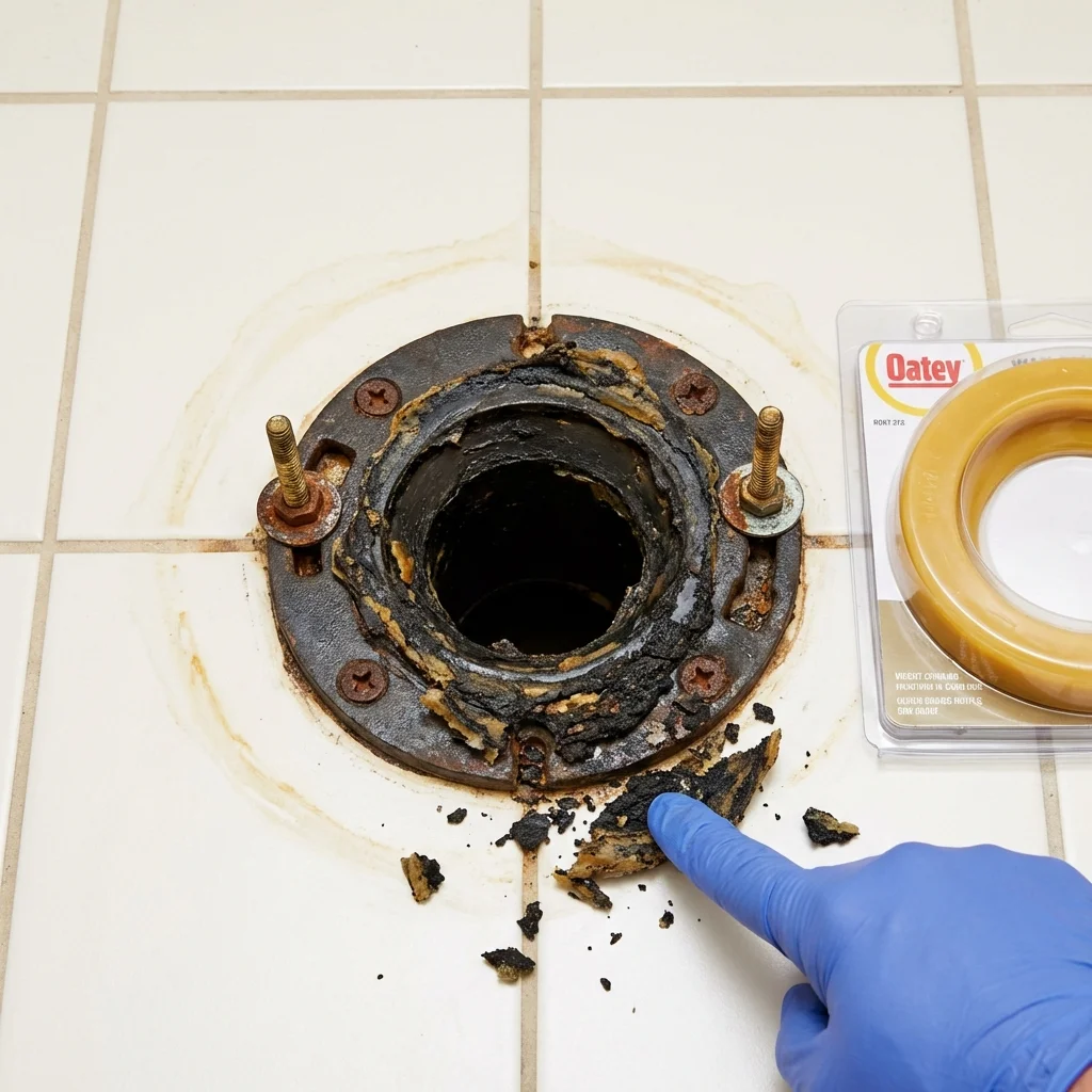 Failed wax ring showing water seepage at the base of a toilet in a Tivoli, NY home