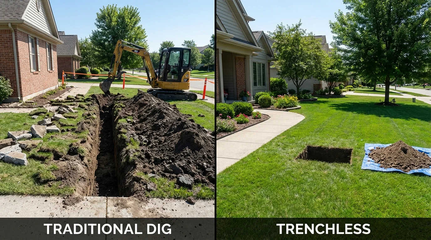 Trenchless sewer repair with minimal yard damage versus traditional excavation in Tivoli, NY